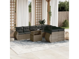 Vidaxl 10 Pcs Conjunto Sofás De Jardim C/ Almofadões Vime Pe Cinzento