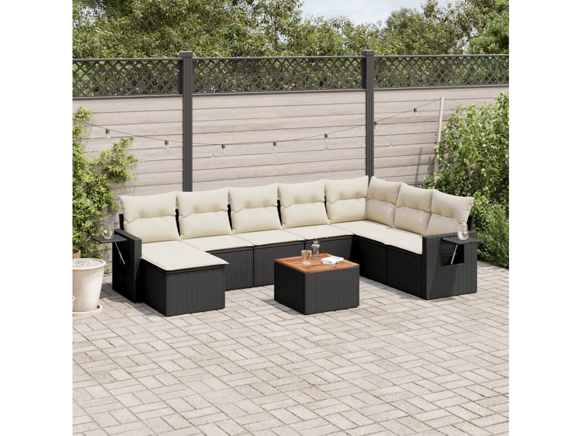 Vidaxl 9 Pcs Conjunto De Sofás P/ Jardim C/ Almofadões Vime Pe Preto