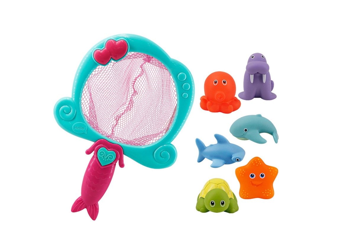 Mali brinquedo de Banho Infantil Animal com Squeeze Spray e Rede de Pesca 6 Peças Azul