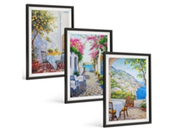 Conjunto De Pinturas Ruas Charmosas Com Plantas E Mar Espelharte (3 Peças 40x60 Cm)