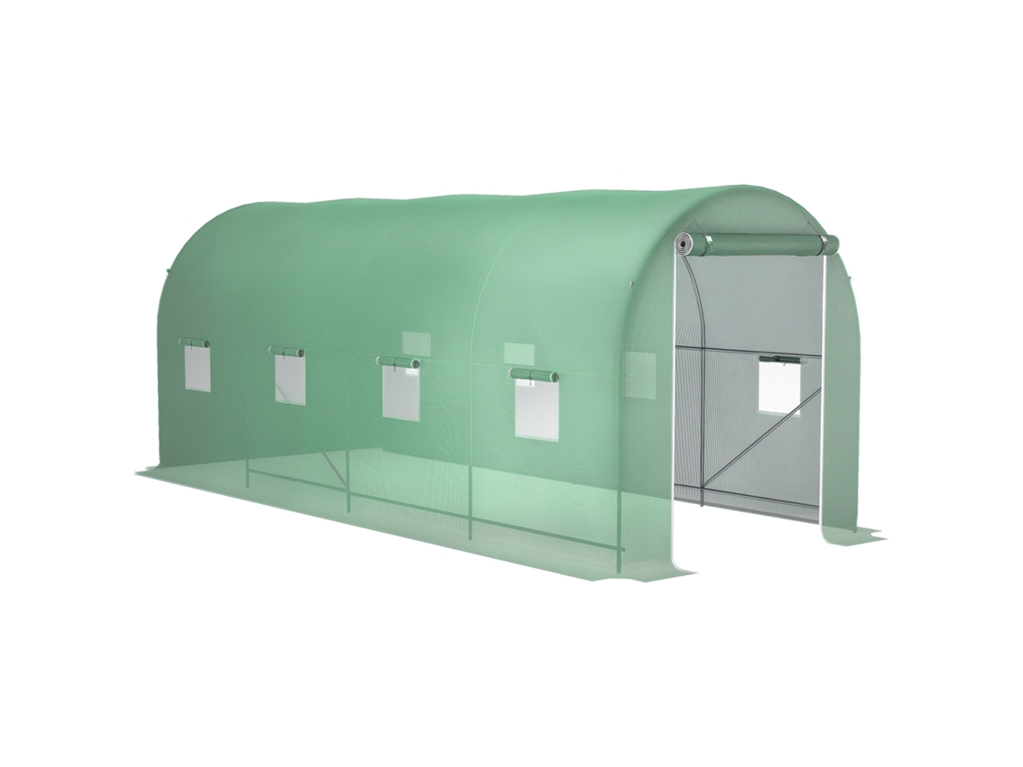 Estufa Túnel 10m² 5x2x2,05m 8 Janelas Porta Zíper Aço Reforçado Pe Verde Estufa Jardim