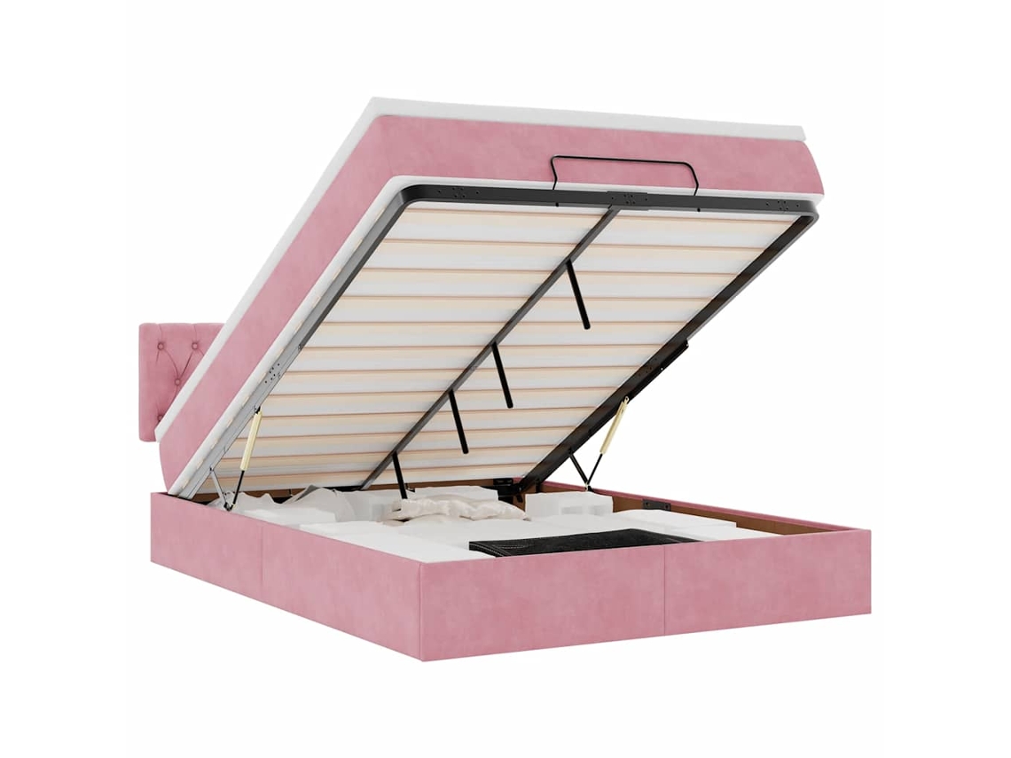 Estrutura de Cama Otomana com Colchão Veludo Rosa MAISON EXCLUSIVE (140x200 cm)