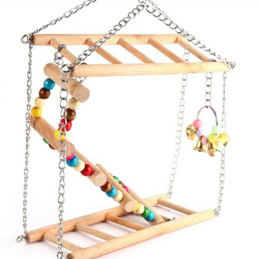 Brinquedo de Madeira para Gaiola de Papagaio, com Escada para Escalar e Balanço. para Roer AQUAFORGE