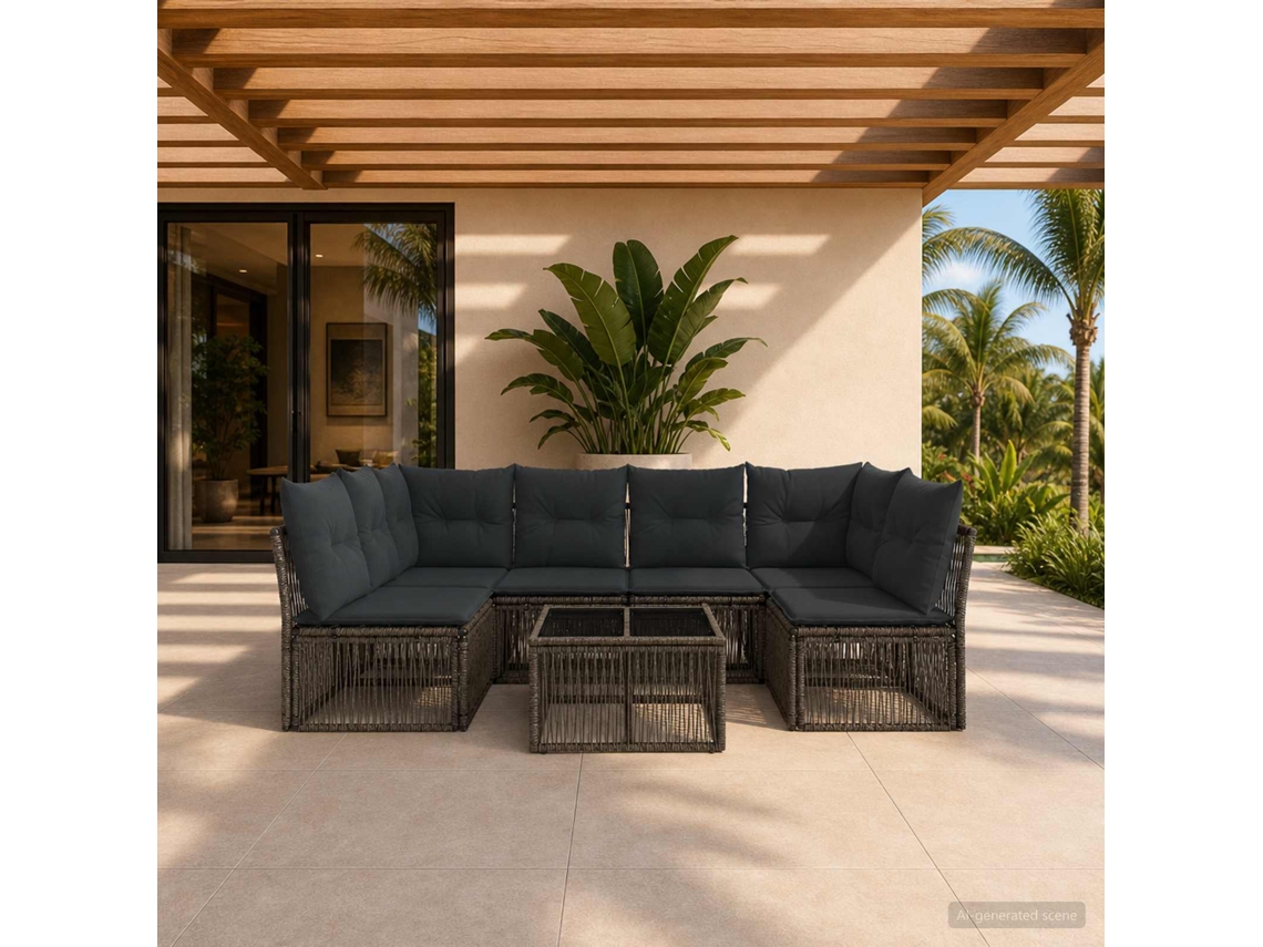 Vidaxl Conjunto De Sofá De Jardim 7 Unid. Cinzento Vime Pe