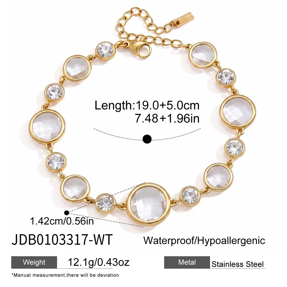 Pulseira Geométrica De Vidro Zircônia, Joia Banhada A Ouro Simples E Elegante.