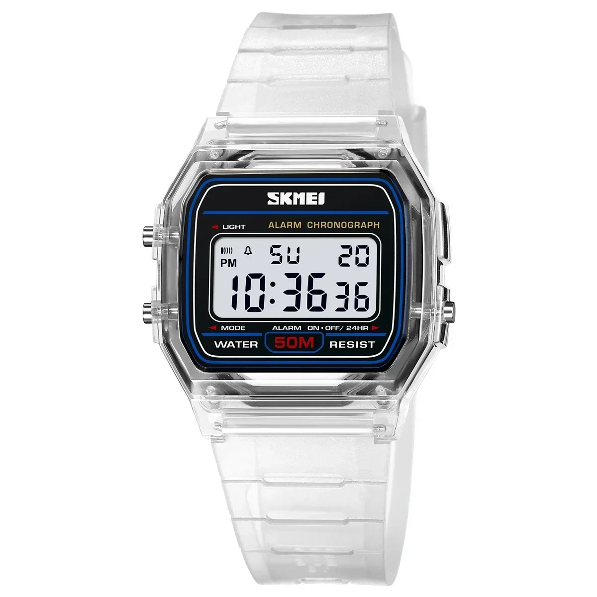 Relógio Cronômetro Retroiluminado MDUG com Pulseira de TPU Transparente (branco)