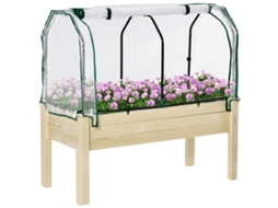Jardim Elevado 121x55x117cm Natural em Madeira com Cobertura Protetora, Ideal para Cultivar Flores e Vegetais em Terraço. Ge