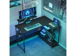 Escrivaninha Gamer Reversível, Mesa Gamer de Canto, Suporte para Tela, Prateleira de Malha Ajustável, 114,5x82x91,5cm, Preto