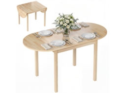 Mesa De Jantar Oval Dobrável Em Madeira Maciça Com 2 Abas Rebatíveis, Compacta, 140 Cm (comprimento) X 70 Cm (largura) X 75 Cm (altura)