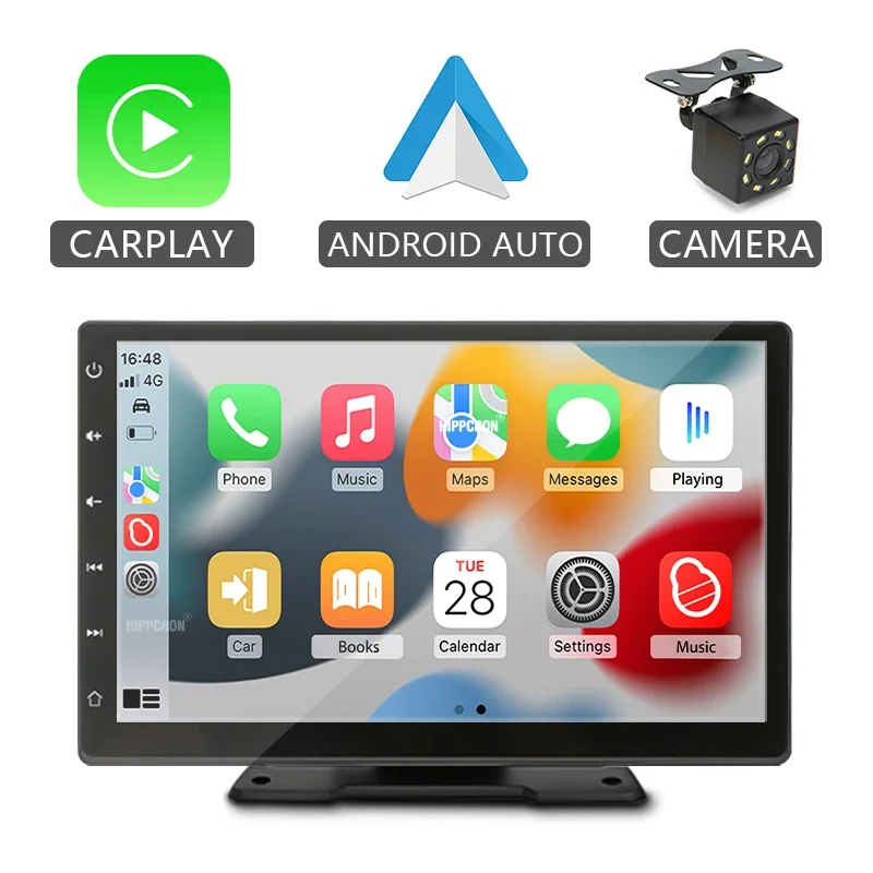 Rádio Automotivo De 9 Polegadas Com Carplay, Android Auto, Tela Sensível Ao Toque Ips, Entrada Auxiliar, Bluetooth E Mirrorlink Com Câmera.