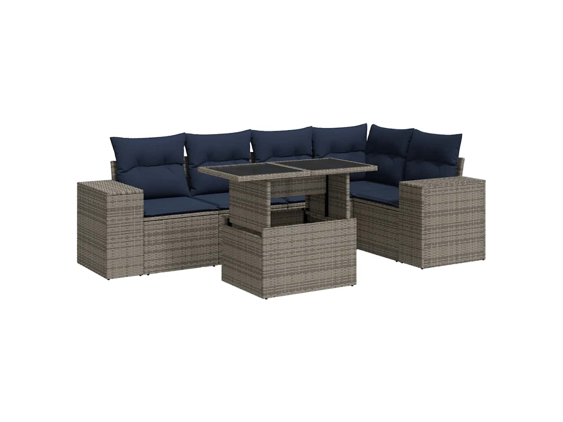 Conjunto de 6 sofás de jardim com almofadões Vime Pe/Acácia Castanho MAISON EXCLUSIVE (6 peças)