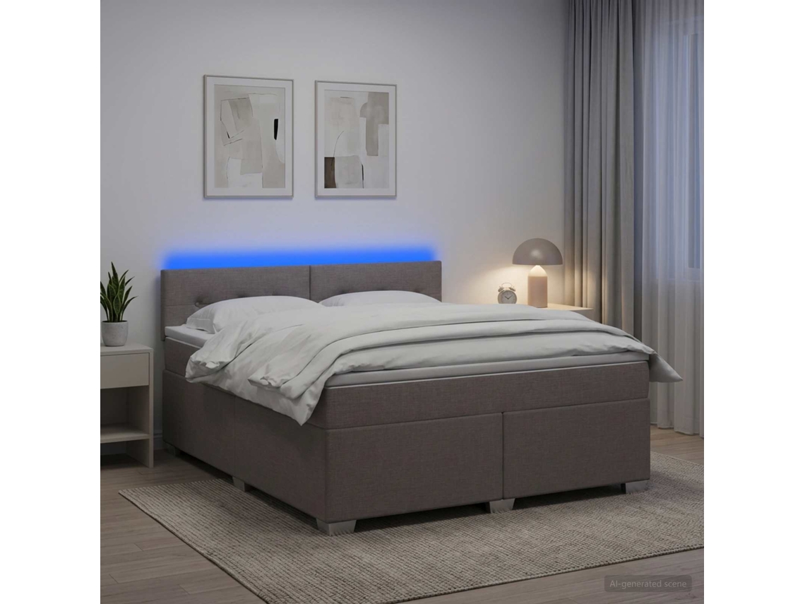 Vidaxl Cama Box Spring Com Colchão E Led Cinzento-acastanhado Tecido