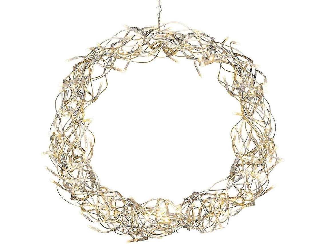 Coroa de metal com pingente de Natal luminoso de LED, alimentado por bateria.