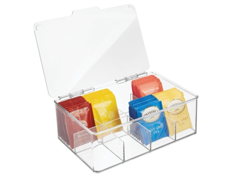 Caixa de Plástico para Sacos de Chá com Tampa Articulada MDESIGN Transparente