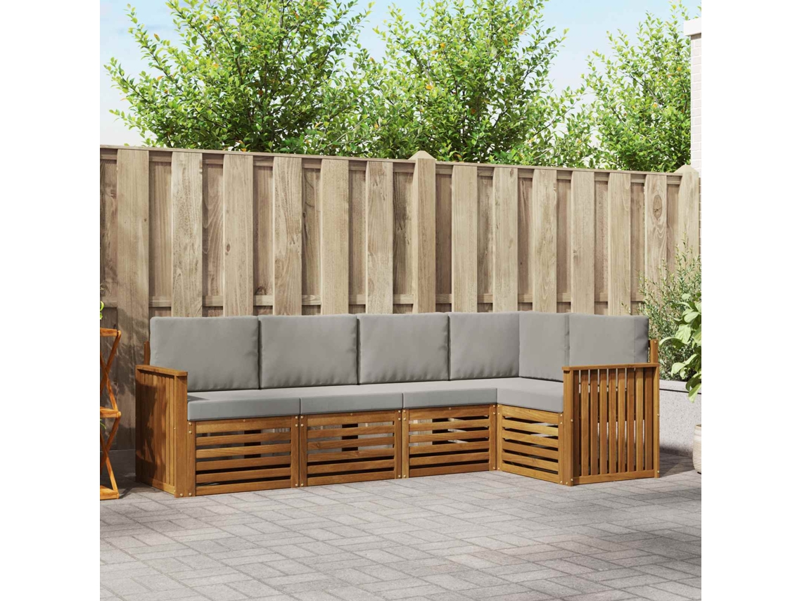 Vidaxl Conjunto De Sofá Sectional 5 Pcs Cinza Natural E Claro