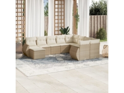 Vidaxl 10 Pcs Conjunto De Sofás P/ Jardim Com Almofadões Vime Pe Bege