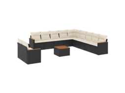 Conjunto de 12 Sofás de Jardim com Almofadões Vime Pe Preto MAISON EXCLUSIVE
