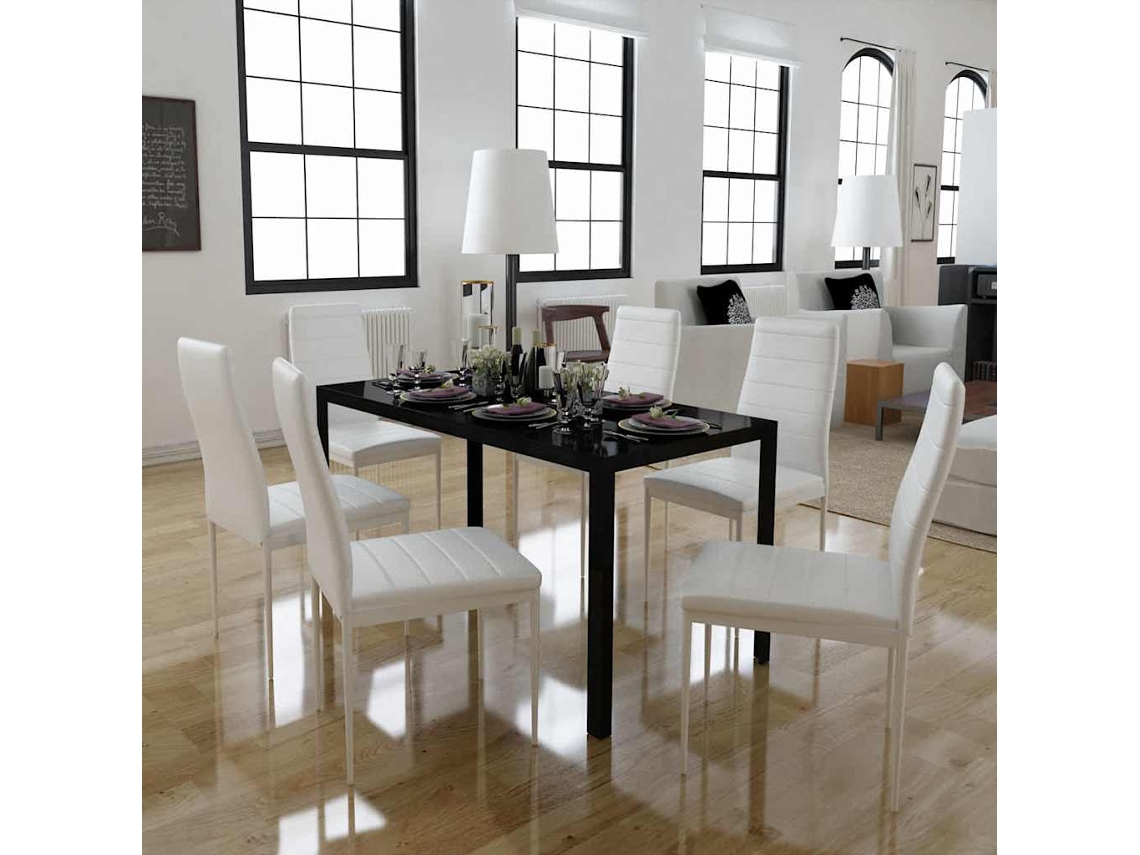 Vidaxl Conjunto Mesa De Jantar 7 Pcs Preto E Branco