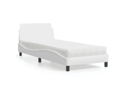 Vidaxl Cama Com Colchão Dover 90x200 Cm Couro Artificial Branco