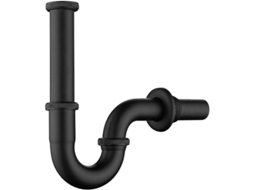 Ralo universal para lavatório em latão preto fosco com tubo longo e suporte de parede, design em U de 1 1/4 x 32 mm