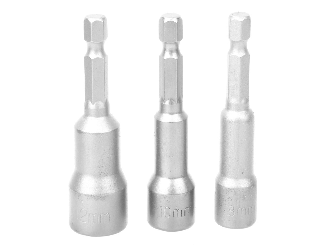 Adaptador De Bit Magnético Para Parafusadeira Neumática Hexagonal Cr V Aço (3 Peças)