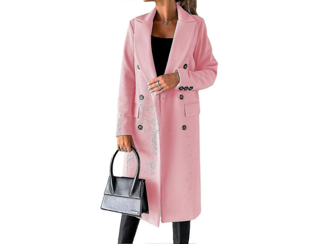 Abrigo de Lã Fasst Rosa com Doble Botón para Mulher, Moda Quente de Inverno