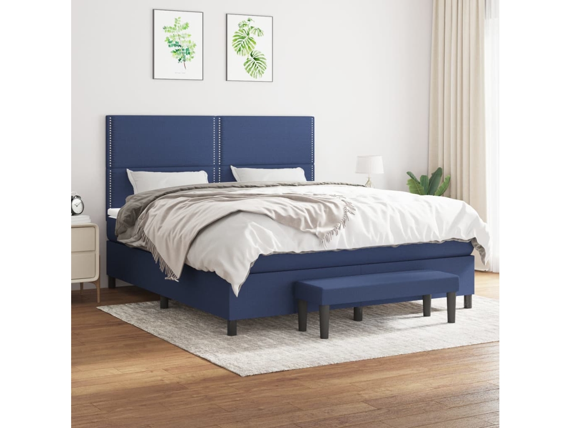 Vidaxl Cama Com Molas/colchão 180x200 Cm Tecido Azul
