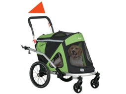 Trailer de Bicicleta Corredor 2 em 1 Dog Buggy Dog Running, 2 Refletores, 1 Guia de Segurança, 150 X 68 X 95 Cm, Verde Ge