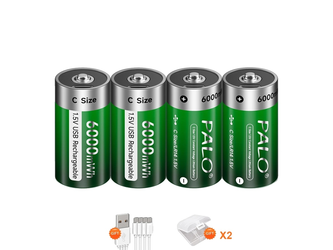 Bateria Recarregável Tamanho D, Carregamento Usb, Tecnologia De Íon De Lítio,4pcs Baterias C Oem