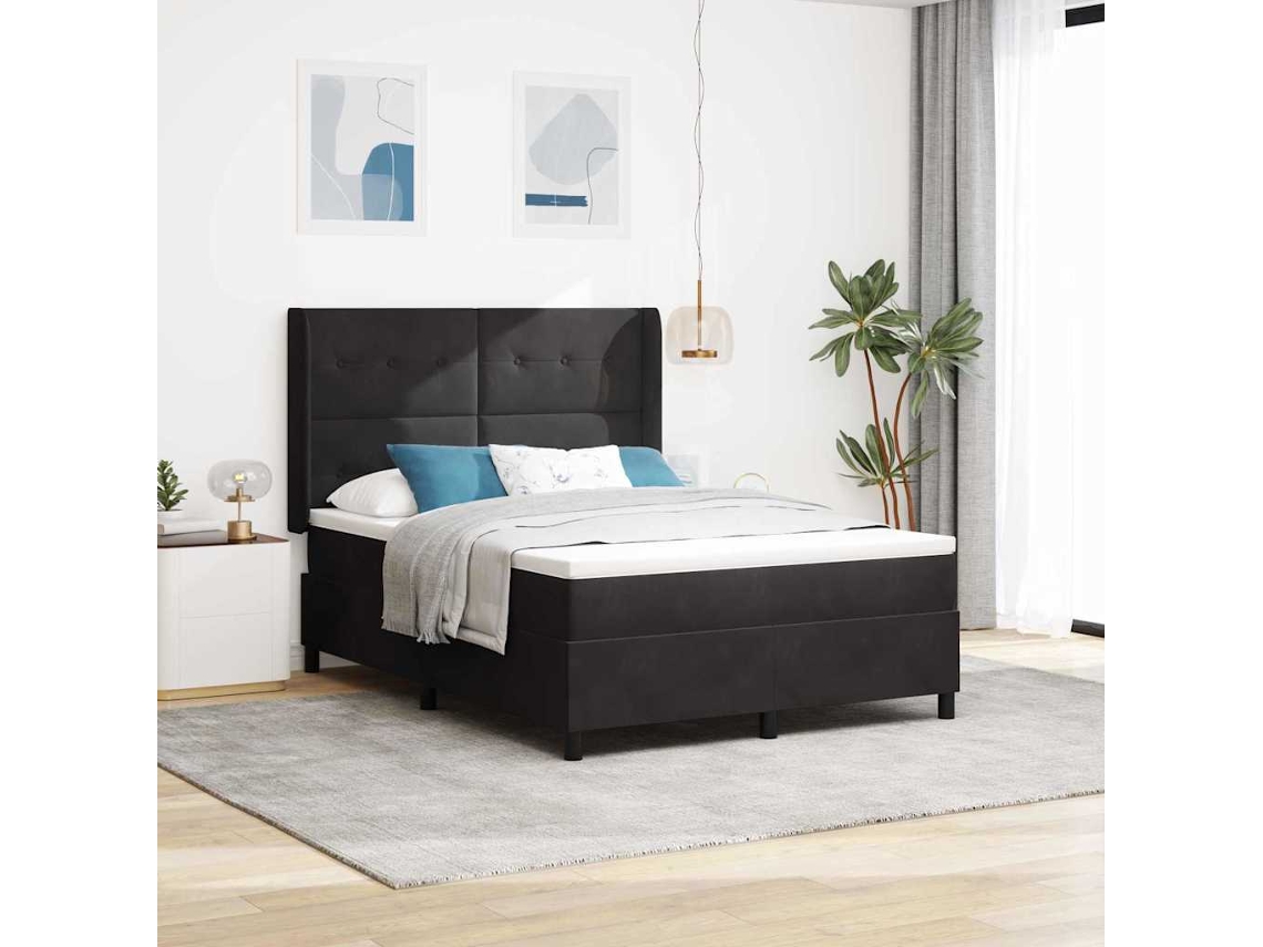 Vidaxl Cama Box Com Fitas Led Com Cabeceira Preto 140 X 200 Cm Veludo