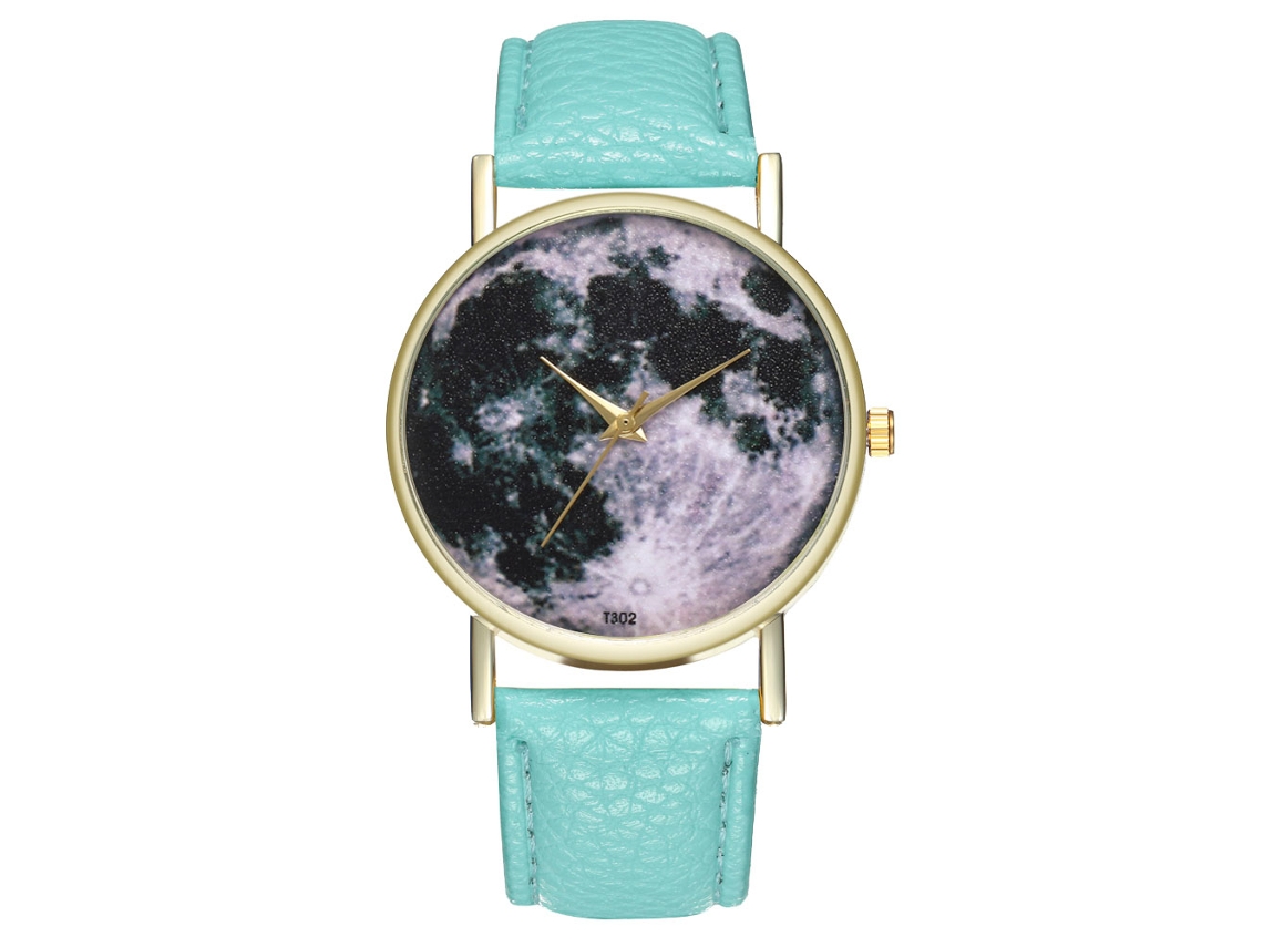 Relógio de quartzo casual unissex para homens e mulheres com pulseira de couro PU na cor menta.