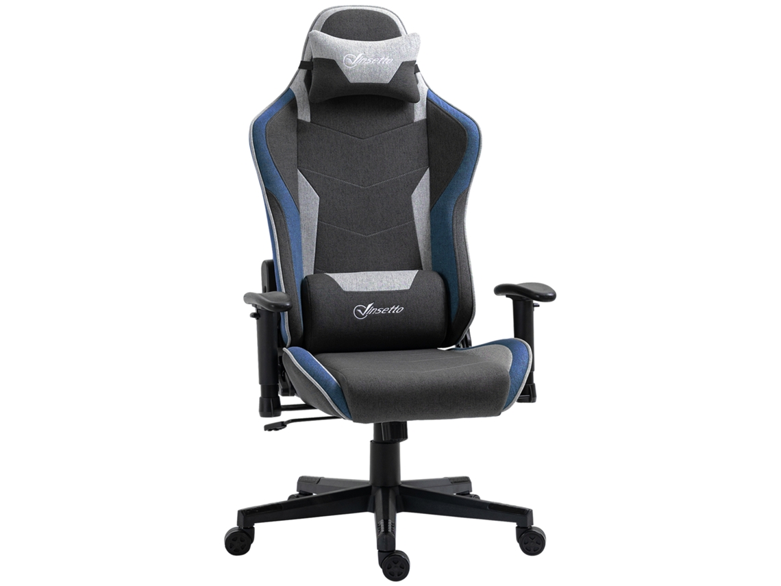 Cadeira Gamer Azul De Linho, Reclinável, Apoio Cabeça, Braço, Lombar, Balanço
