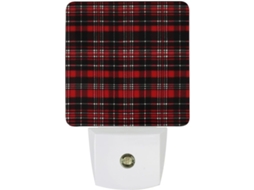 Luminária De Parede Noturna Com Padrão Xadrez Vermelho E Marrom, Sensor Crepuscular, Luz Led Branca, Lampada De
