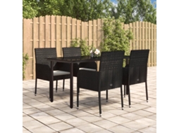 Vidaxl 5 Pcs Conjunto De Jantar P/ Jardim C/ Almofadões Vime Pe Preto