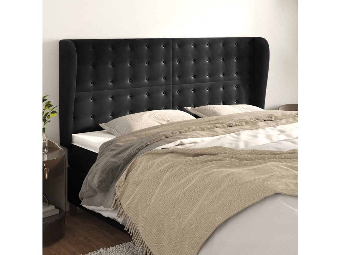 Vidaxl Cabeceira De Cama C/ Abas Veludo 183x23x118/128 Cm Preto