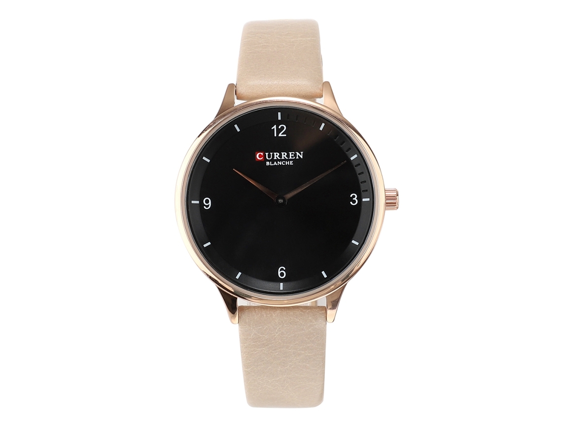 Relógio de Pulseira Feminino Casual Fashion Quartzo com Pulseira Pu Dial Redondo Caqui