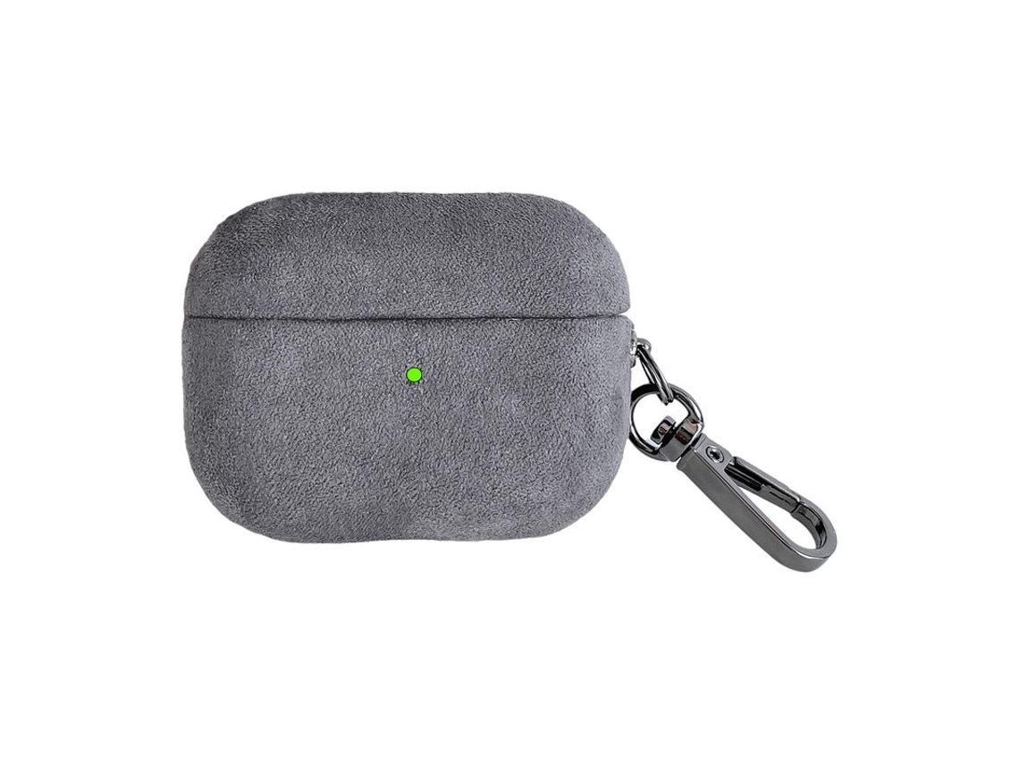 Capa Zruxe Para Airpods Pro/pro2 Em Alcantara Cinza (carregamento Sem Fios, Mosquetão, Proteção Total)