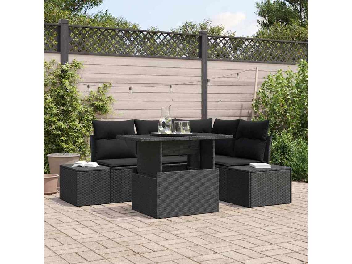Vidaxl Conjunto De Sofá De Jardim 5 Unid. Preto Vime Pe