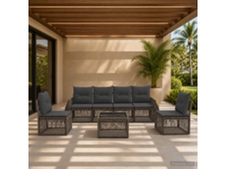 Vidaxl Conjunto De Sofá De Jardim 7 Pcs Cinza E Cinza Escuro Vime Pe