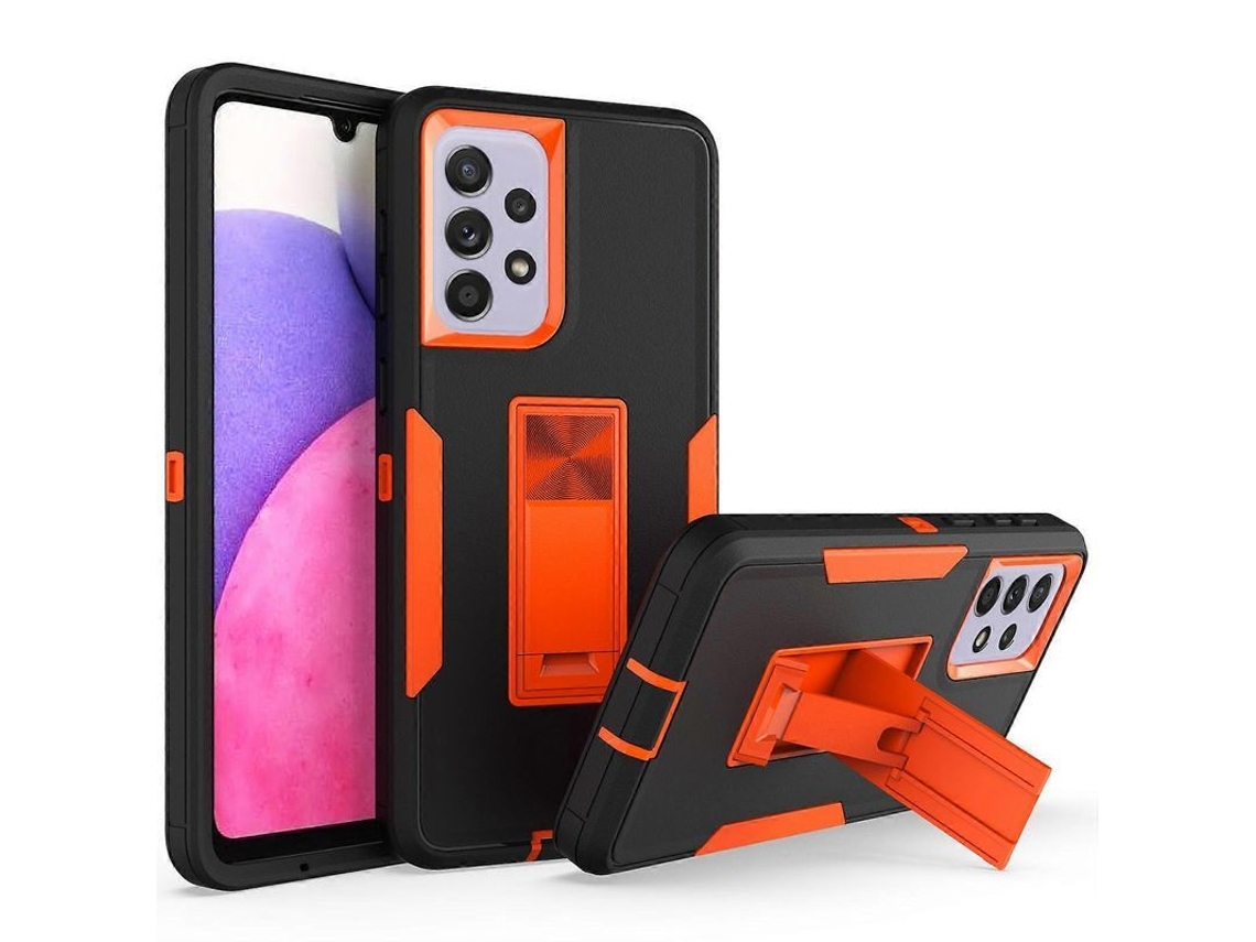 2026 capa para Samsung Galaxy A33 5g Anti queda Pc+tpu com Suporte Integrado e Placa de Carro Preto Laranja