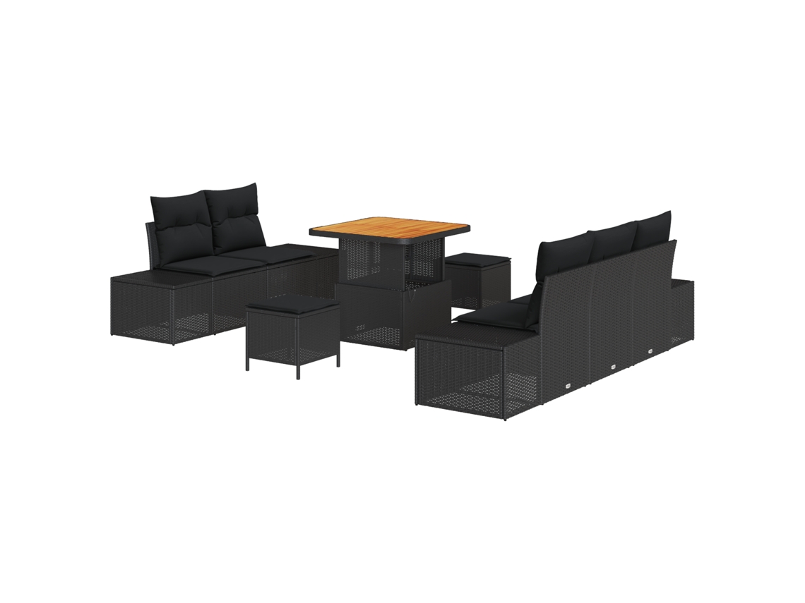 Conjunto 8 Conjunto De Sofá De Jardim Vidaxl Preto Vime Pe (239 X 62 X 85 Cm)