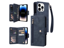 Capa Pega Para Iphone 15 Pro Pele Sintética Anti-riscos Azul