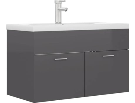 Armário + Lavatório Embutido  3071287 (Cinzento Brilhante - Aglomerado de Madeira - 80x38.5x46 cm)