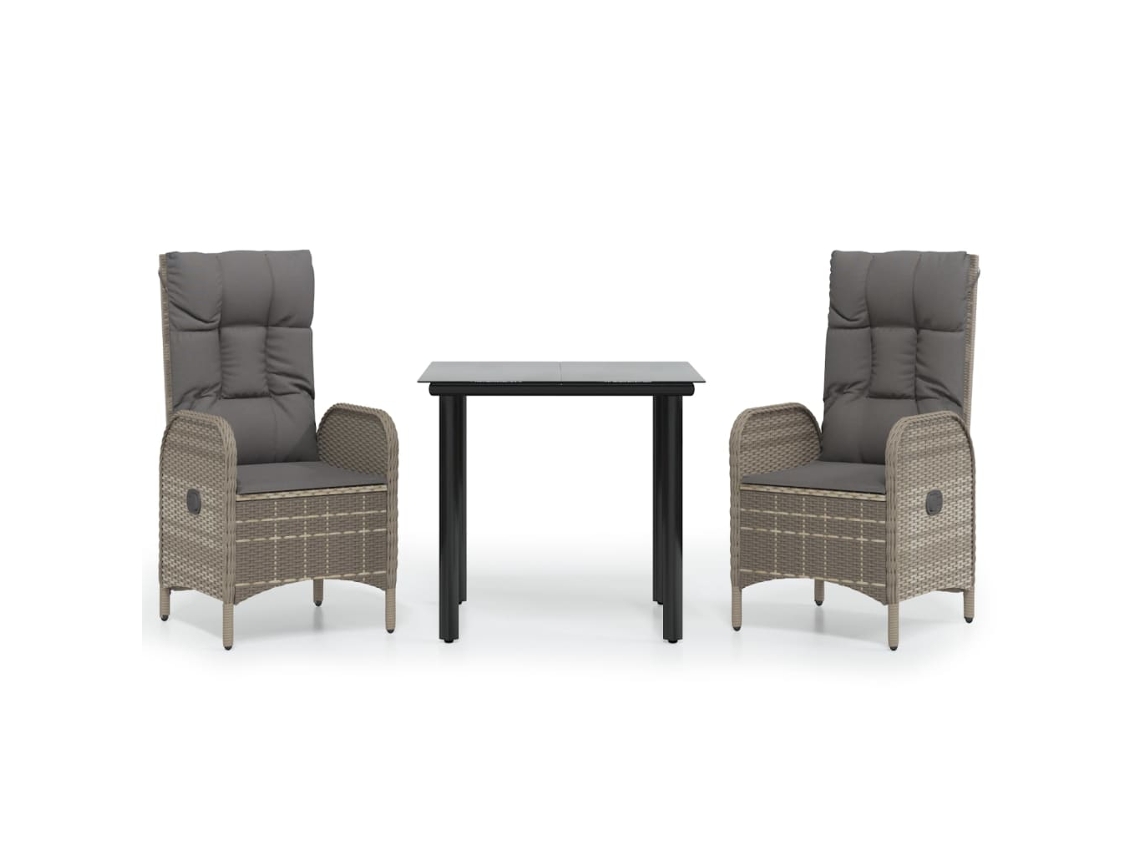 Maison Exclusive - 3 Pcs Conj. Jantar P/ Jardim C/ Almofadões Vime Pe Preto/cinza