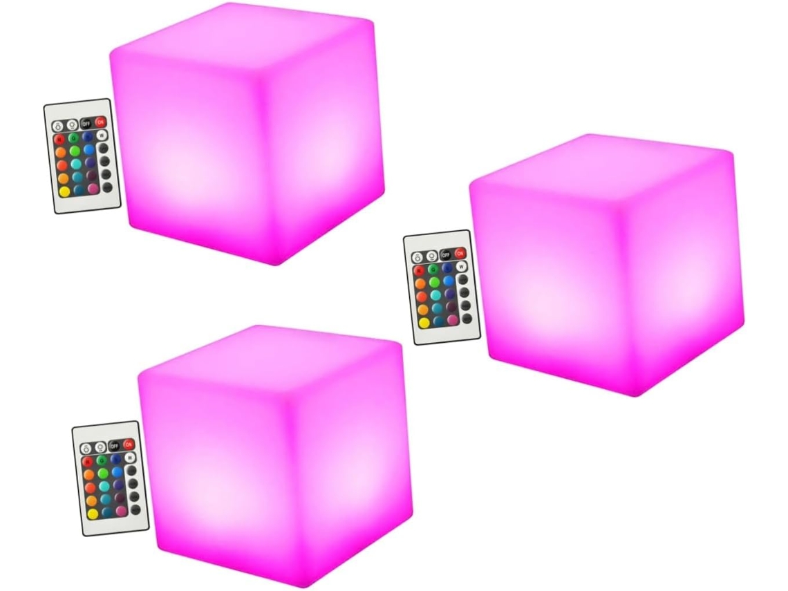 Conjunto De 3 Cubos De Luz Led Impermeáveis Para Jardim Externo - Luz Noturna Led
