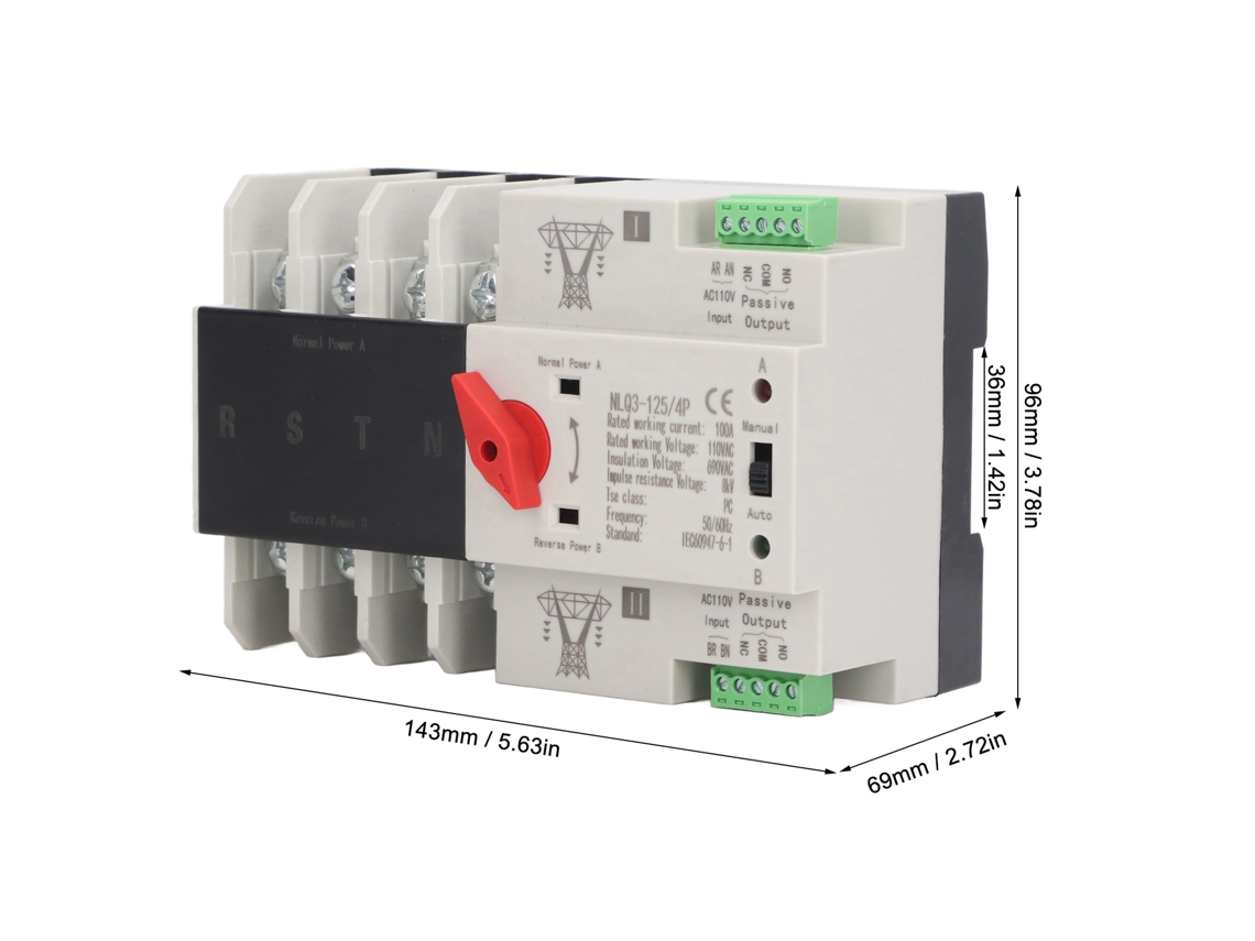 Laxiscreed Interruptor Automático De Comutação Para Duas Fontes De Energia 4p, Rápido Em Ms, Ac110v 100a