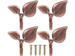 Conjunto De 4-ganchos Parede Em Formato Folha Cobre Cabides Metal Elegantes Para Hall Entrada, Quarto E Banheiro