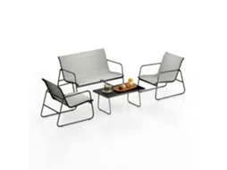 Conjunto De Jardim De 4 Lugares (2 Cadeirões + 1 Mesa De Apoio + 1 Sofá Duplo) - Aço Inoxidável, Textilene Respirável - Para Pátio E Piscina Botifly