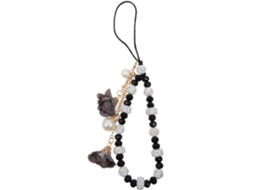 Cordão Para Celular (preto) - Cordão Para Celular Com Contas De Cristal E Pingente De Flor, Cordão Antiderrapante Para Celular, Joia Para Celular