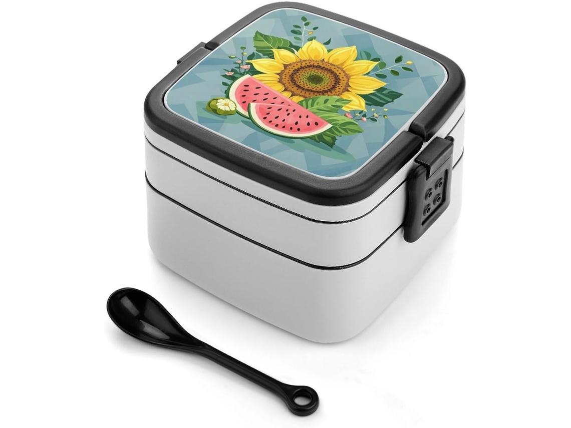 Linda Lancheira Bento De Melancia Para Adultos Com Colher, Recipiente Fofo De Duas Camadas Para Almoço, Empilhável, À